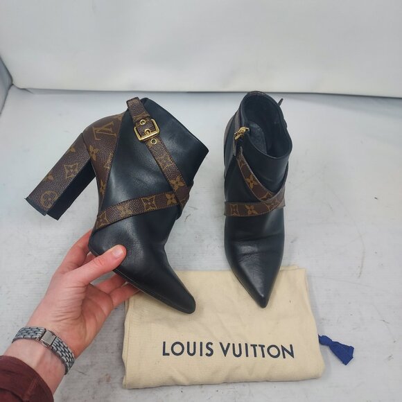 Louis Vuitton Black LV Monogram Leather Heel Boot - Picture 1 of 13